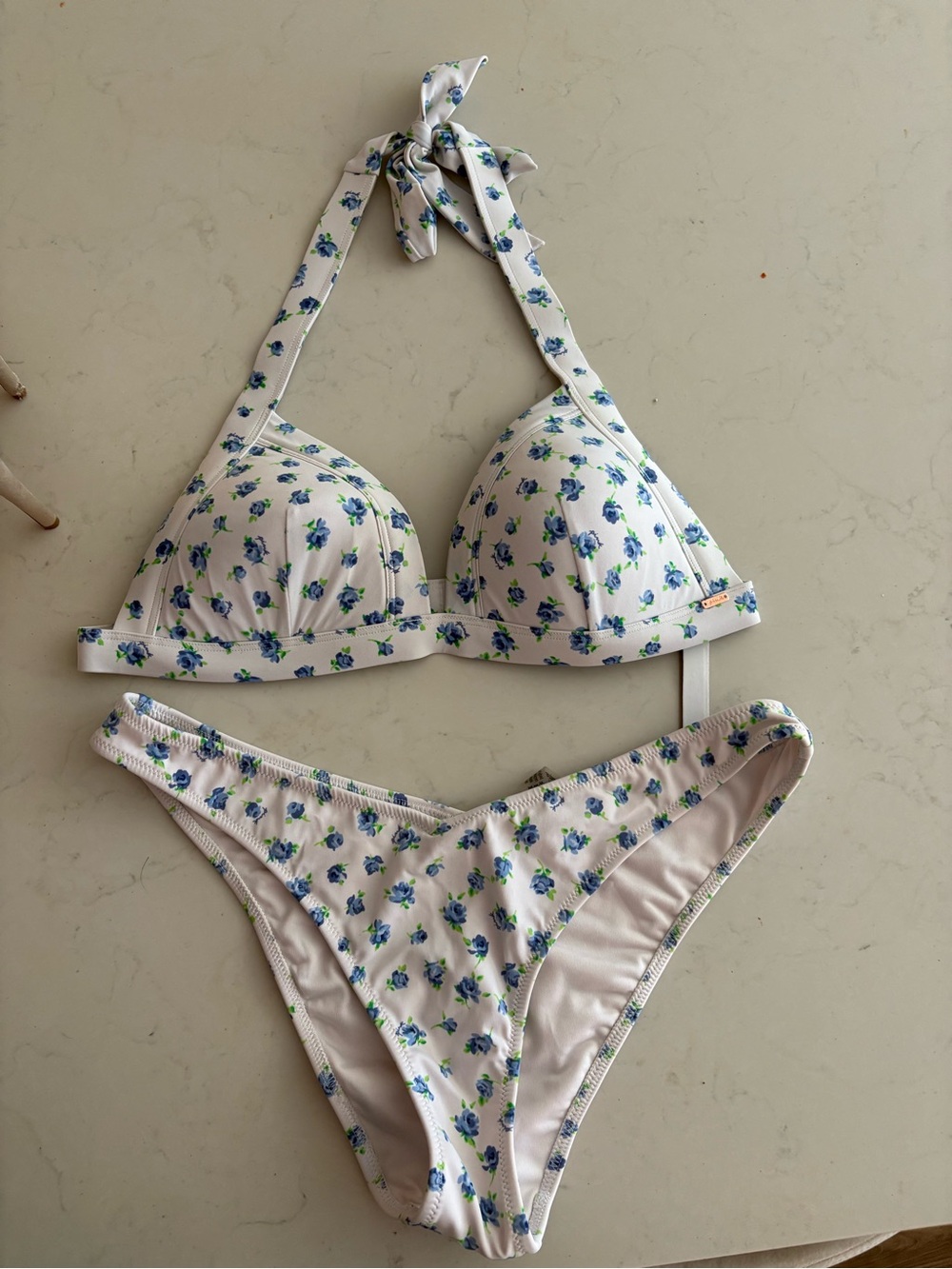 PINK Victoria's Secret White Floral Halter Bikini